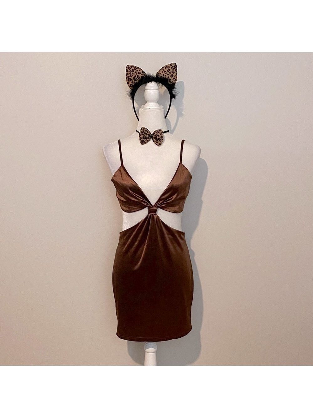 Kitty cat doll costume/dress Brown Cut-Out Dress with Leopard Accessories